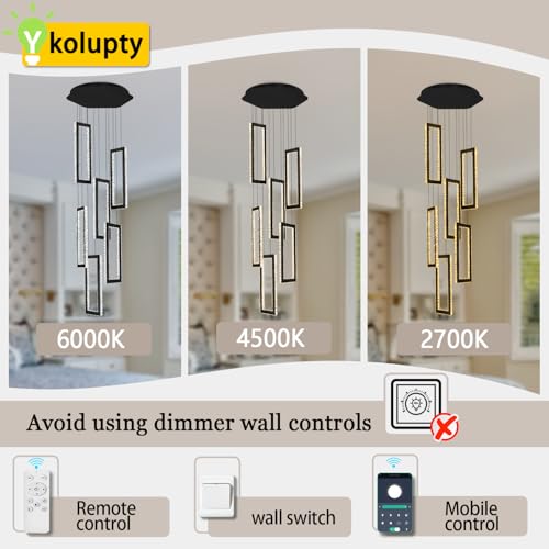 ykolupty Modern Chandelier 6 Rings Black Chandeliers Lighting Fixture High Ceiling Chandelier Suitable for Living Room Staircase Villa by ykolupty - Image 3