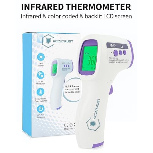 Image of Infrared Digital Thermometer For Fever, Non-Contact Laser Infrared Thermometer Temperature Gun [Battery Included] - White and Blue, Plastic