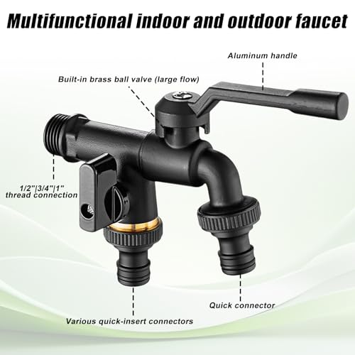 Robinet extérieur double sortie laiton avec 2 raccords de tuyau inclus - 8