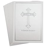 Iconikal Baptism Christening Invitation Card Set with Envelopes, Silver Cross, 20-Count