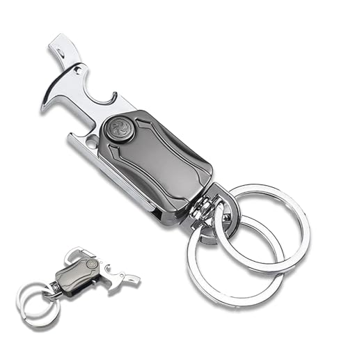 1 Pieza Llavero Multifunción, Aleación de Zinc Llavero, Con abridor de botellas, soporte de teléfono móvil y otras funciones, (48g) para Bolso, Cartera y Cinturón, Acceso Fácil a Llaves(Gris Plateado)