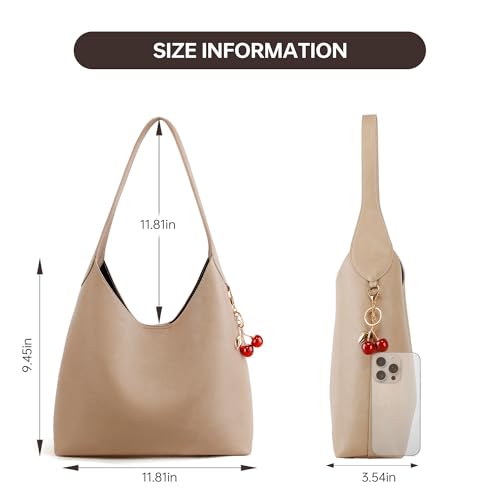Bolso Hobo de Hombro con Encanto de Cereza Beige miniatura 3