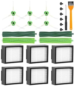 Bürsten Ersatzteile für iRobot Roomba E & I Serie E5 E6 i7 i7+ i3 i3+ i4 i4+ i6 i6+ j7 j7+ i8 i8+, 2 Sets Gummibürsten, 6 Filter, 6 Seitenbürsten, Ersatz Saugroboter Zubehör für Roomba
