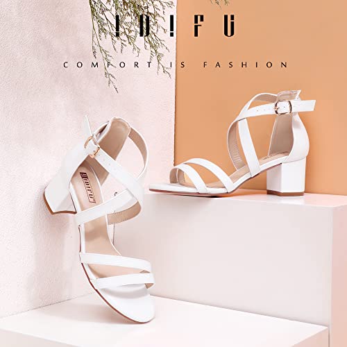 Image of IDIFU Women's Block Low Chunky Heel Strappy Sandals Open Toe Ankle Strap Dress Wedding Evening Shoe for Women Bridal