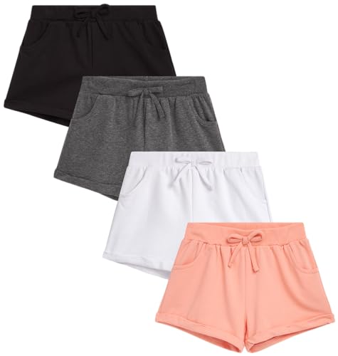 Real Love Girls' Active Shorts - 4 Pack Cuffed French Terry Sweat Shorts (Size: 7-16)