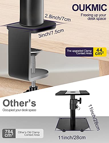 Oukmic Clamp On Desktop Speaker Stand Holder Pair, Heavy Duty Audio Studio Monitor Stands Riser Tilt Height Adjustable, Universal Desk Mount Shelf Tray For Subwoofer Surround Sound Bookshelf Laptop #TOP1