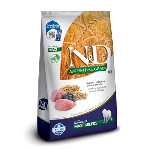 N&D Ancestral para Cães Adultos de Raças Grandes e Gigantes Sabor Cordeiro, Blueberry, Aveia e Cevada 10,1Kg