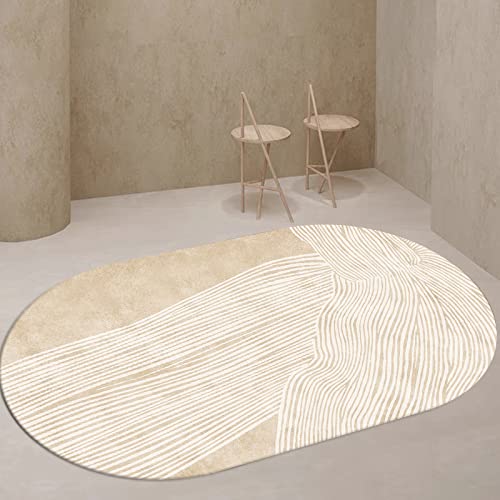 Tapis moderne design abstrait ovale beige 160x200 pour décoration salon