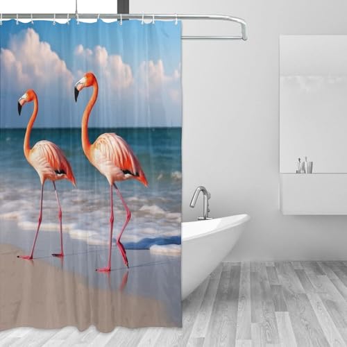 Rideau de douche plage et flamant rose pour une ambiance vacances - 4