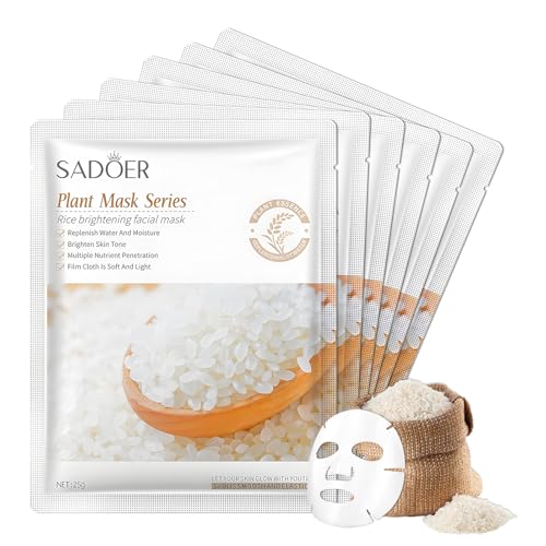 6 Stück Rice Mask, Koreanische Reisextrakte, Reis Tuchmasken, Hydrating Mask Reismasken, Anti Falten Anti Aging Gesichtsmaske, Zur Hydratation, Reinigung und Aufhellung
