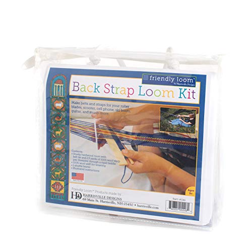 Harrisville Designs F546-AZ Back Strap Loom Kit with 2 Yards Wool Warp, Weaving Crafts for Kids & Adults-Multi