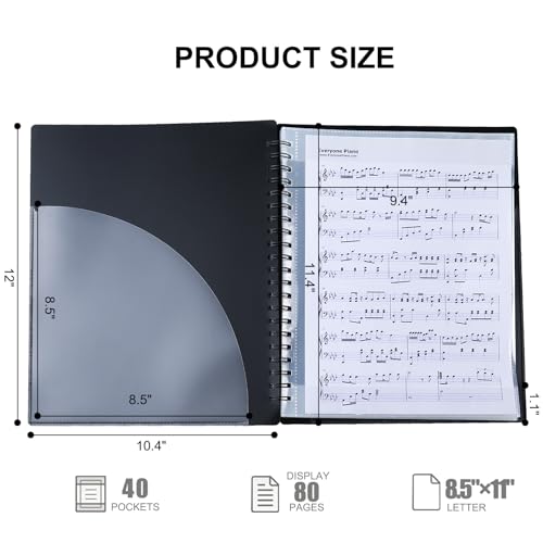 image for Musfunny Piano Sheet Music Folder Organizer: 40 Plastic Sleeves Displa