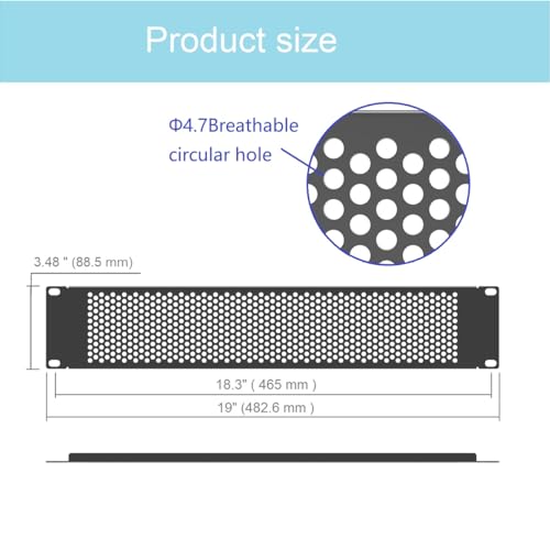 QiaoYoubang 5 Pack 2U Venting Blank Panel - Steel Blank Rack Mount Panel Spacer for 19in Server Rack Cabinet or Enclosure, Black (2UVBP5PC) - Thumbnail 2
