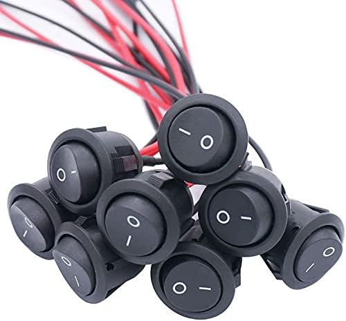 Taiss/8Pcs Rocker Switch ON/Off SPST 2Pin Latching Toggle Switch Snap Round with Pre-Wired 6A/250V 10A/125V AC for Boat,Car etc.KCD1-X-Y