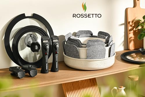 ROSSETTO – Set de cuisine comprenant 23 pièces. Une marmite, une sauteuse, des poêles et des casseroles le tout empliable, poignée amovible, Avec un revetement anti-adhésif, sans PFOA et PFOS – vue 6