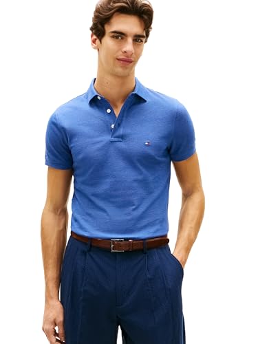 Image of Tommy Hilfiger Men's Short Sleeve Polo Shirts in Slim Fit with Stretch and Organic Pique Cotton