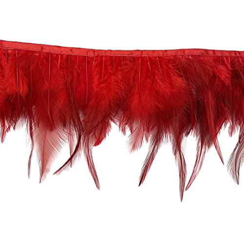 Londgen Rooster Hackle Feather Fringe Trim For Dress Decoration And Sewing Accessories Pack Of 2 Yards(Red, 2 Yards) #TOP2
