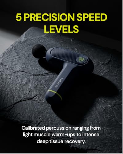 Image of Resonate Aura Percussion Massage Gun | Deep Tissue Muscle Recovery | 4 Heads, 5 Speed, 3500 RPM | Touch Sensitive | for Back, Neck & Shoulder Pain Relief | USB-C | 1 Year Warranty