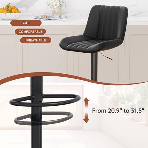 Image of JAMFLY Modern Leather Bar Stools - Swivel & Height-Adjustable Bar Chairs with Footrest, Ergonomic Design for Kitchen Island, Home & Commercial Bar - Set of 2, Black