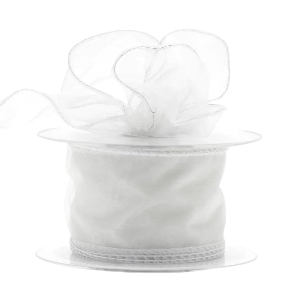 Sheer Class White 20M X 50Mm Chiffon Organza Wired Ribbon **White**