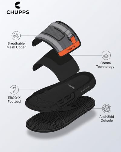 Image of CHUPPS Element Grey & Black Drift Orthopedic Slippers | Soft Footpharma Footbed | Breathable Ventilation Holes | Lightweight Flip Flops | Anti-Skid Chappals for Everyday For Mens