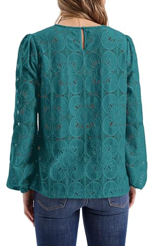 Image of OFEEFAN Blouses for Women Dressy Casual Spring Tops 2026 Summer Outfits Flower Lace Crochet Long Sleeve Shirts