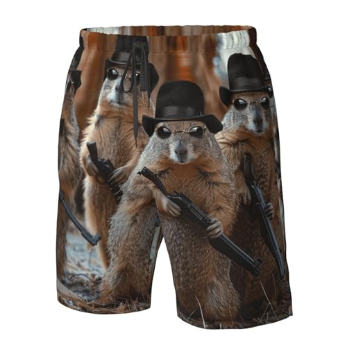 Men's Quick Dry Swim Shorts Cute Groundhogs Mafia Gangsters Funny Beach Trunks with Pockets4