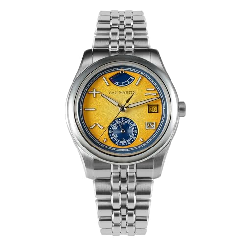 San Martin SN0144-DG Reloj automático, esfera amarilla de 39 mm, acero inoxidable 316L, resistente al agua hasta 100 m, V 1, Lujo