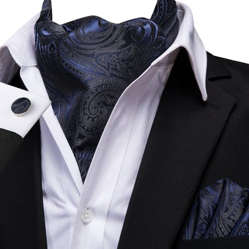 Image of Dubulle Paisley Floral Ascot for Men Self Tie Mens Cravat and Pocket Square Cufflinks Wedding