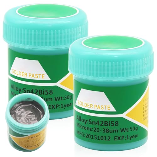 GOEDCH Sn42 Bi58 Pâte à souder par seringue Flux : 2 pièces Pâte à souder sans plomb, basse température 138 degrés, flux de soudure pour BGA SMT étain à souder (1,05 oz/30 g)