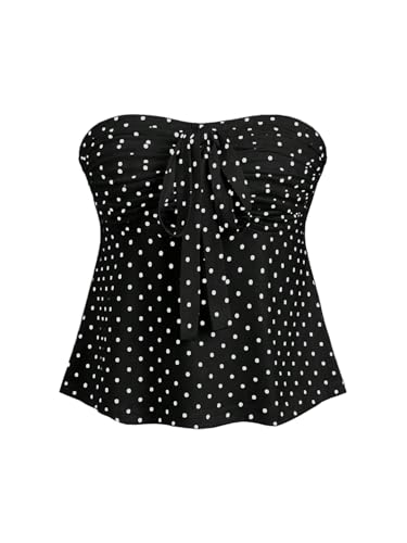 SOLY HUX Women's Polka Dots Bowknot Flowy Babydoll Bandeau Tube