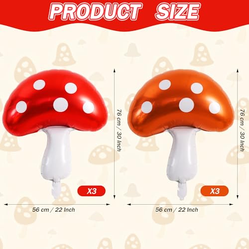 Image of Vuzvuv 30 Inches Red Brown Foil Mushroom Balloons Set, Video Game Mushrooms Party Decoration for Birthday, Theme Parties, Spring Holiday Picnic, Forest Plant Theme Decor（6Pcs）