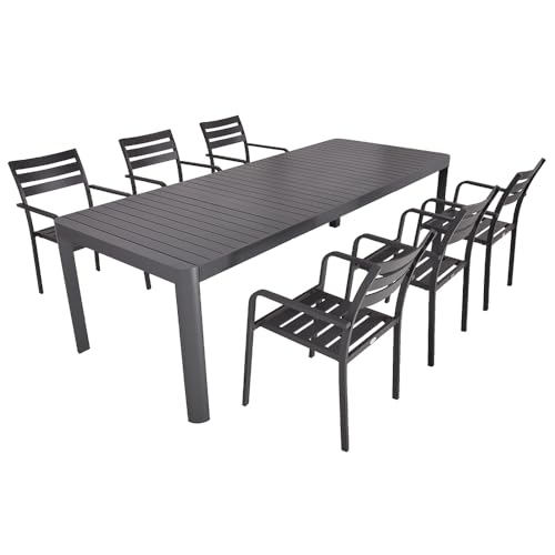 Lomadox Gartenmöbel Tischgruppe, 7-TLG. in anthrazit mit Ausziehtisch