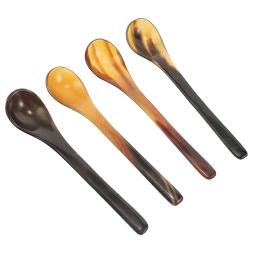 LOORGVEL 4 Stück Teiliges Oxhorn Löffel mit Langem Griff Natürliche Wiederverwendbare Kaffeelöffel und Stilvolle Dessertlöffel Polierte...