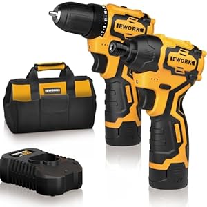 EWORK Compact Cordless Drill and Impact Driver Combo Kit 12V Brushless Small Power Tool Set with (2) 2.0Ah Batteries and Fast Charger, Tool Bag (EKC-12BLA)