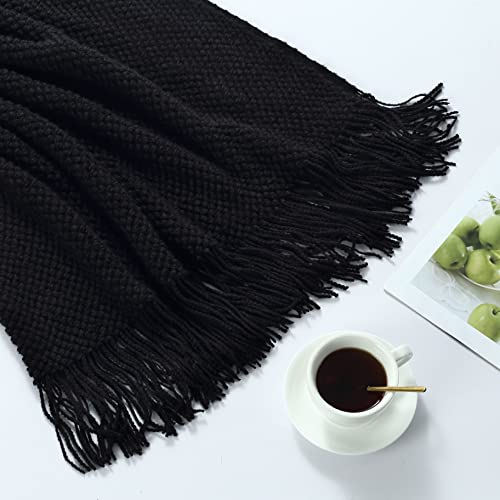 Image of CREVENT Farmhouse Couch Sofa Throw Blanket for Bedroom Living Room Decoration, Soft Warm Cozy Light Weight for Spring Summer Fall (50''X60'' Black)