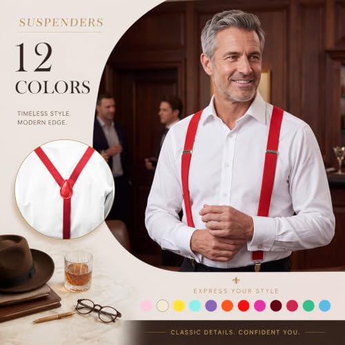 Image of Eurzom 12 Pcs Adjustable Elastic Y Back Style Suspenders