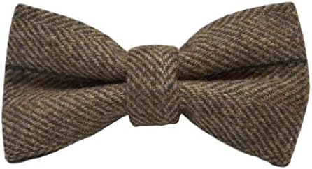 Luxury Peanut Brown Herringbone Check Bow Tie, Tweed