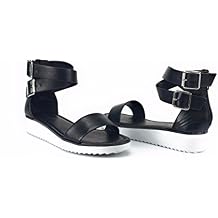 Bamboo Womens Double Ankle Strap Faux Leather Platform Flats Sandal Pansy-02