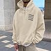 Oversized Hoodies for Men UK Unique Back Letter Graphic Print Dreawstring Sweatshirt Trendy Casual Autumn Winter Long Sleeve Fleece Hooded Tops Mens Loose Fit Pullover Streetwear Beige #2