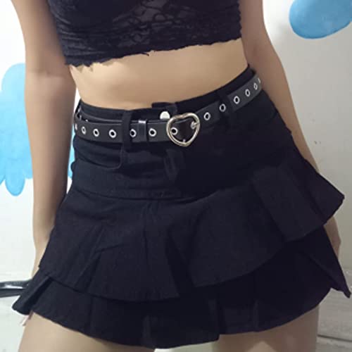 2 Pack Heart Buckle Belt for Women Fashion,Grommet Leather Dress Belts,Black Leather Belts for Jeans3