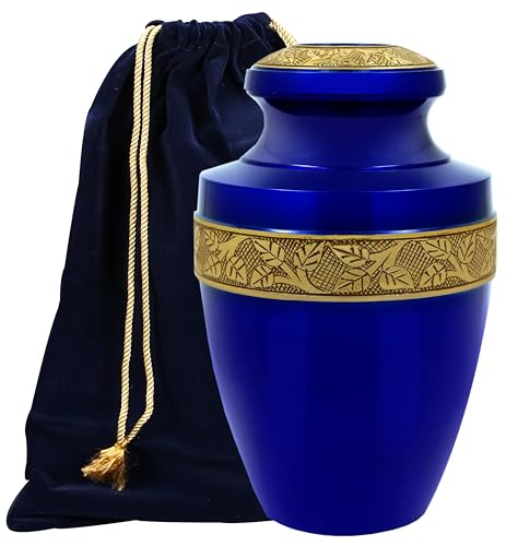 Image of ALPHA Living HOME Urns for Human Ashes Adult Female and Male 200+ Cubic Inches, Decorative Burial Urn, Funeral Cremation Urns for Women and Men, Handcrafted Urn for Ashes Adult, 11 inch Blue Gold