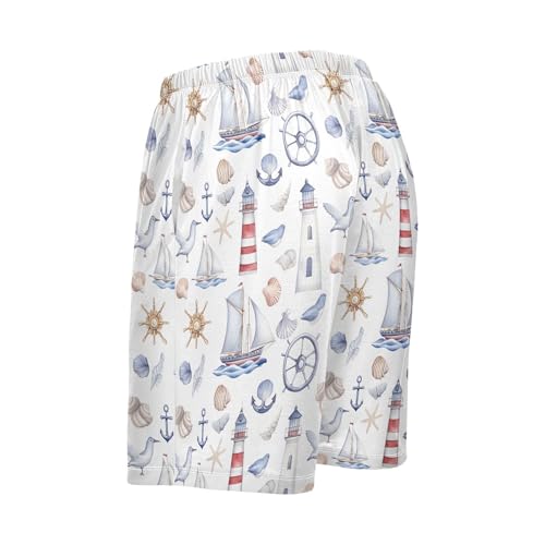 Men's Watercolor Anchor Boat Pajama Shorts with Pocket and Drawstring S 202b80714