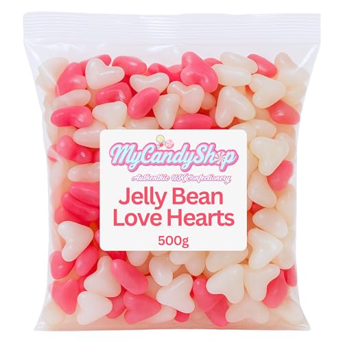 Jelly Beans Love Heart Sweets - 500g Mother's Day & Valentines Day Sweets Made in the UK Great for, Anniversaries, Wedding Favours & Valentines Day Gifts For Her & Him