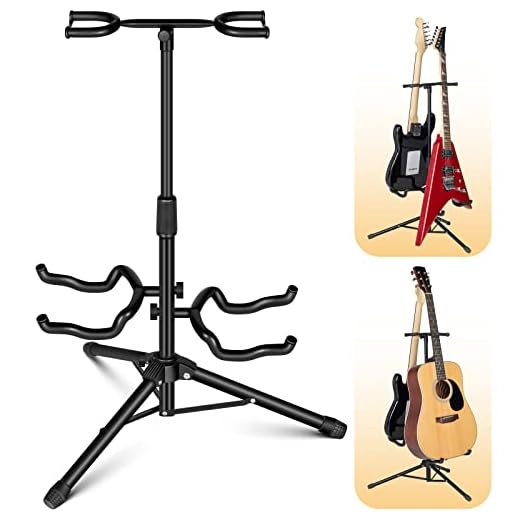 CAHAYA Soporte de guitarra de suelo con 2 sujetadores de mástil, trípode plegable de metal, soporte universal, CY0321