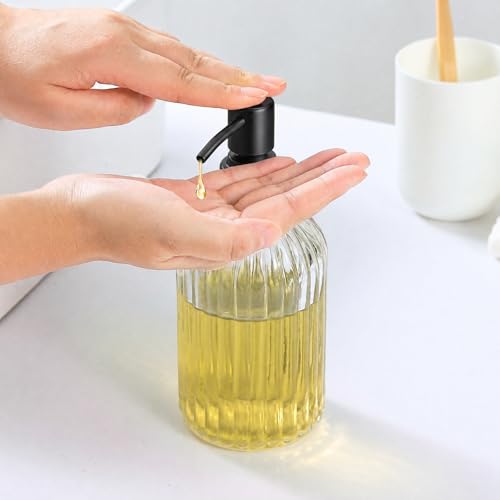 Image of Clear Glass Soap Dispenser | with Matte Black 304 Rustproof Stainless Steel Pump 18oz for Kitchen and Bathroom Hand Soap Dispenser Bottle