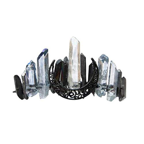 zhiounny Handmade Faux Raw Crystal Headband Quartz Black Moon Bridal Alloy Tiara Crown Headwear