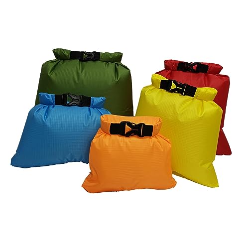 harayaa set de 5 bolsas secas impermeables para actividades al aire libre, cierre enrollable con hebilla, poliéster con recubrimiento PU, ligero y portátil miniatura 1