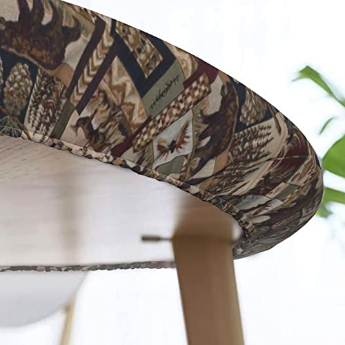 Celuce Rustic Lodge Bear Printed Round Tablecloth Elastic Edge Design Wrinkle-Proof And Oil-Proof Washable Suitable For 40-50 Inch Round Table #TOP6