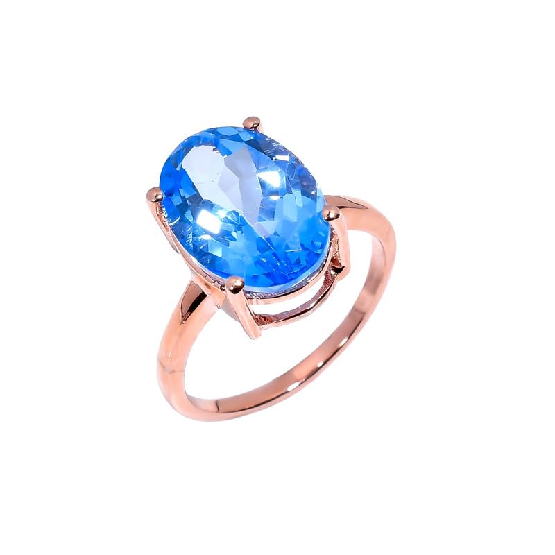 Bague de fiançailles topaze bleue et argent 925 avec pierre ovale en gemme naturelle